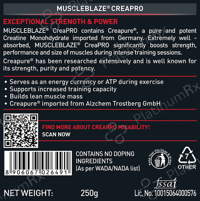 MuscleBlaze Creapro Creatine - With Creapure for Lean Muscles, Energy & Strength - Fruit Punch