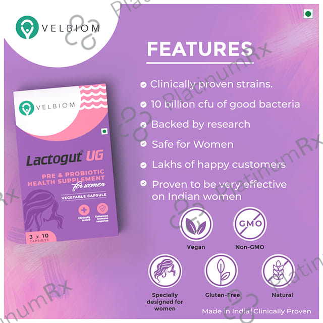 Velbiom Lactogut UG Pre & Probiotic Health Supplement Vegetable Capsule for Women