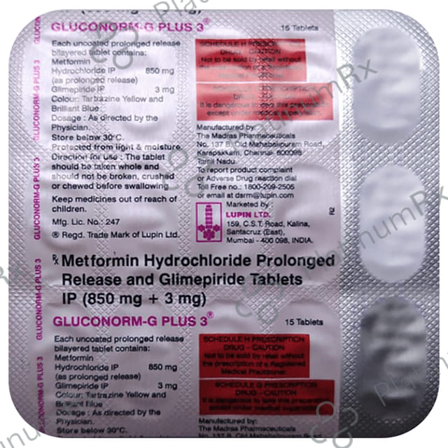 Gluconorm G Plus 3/850mg Tablet PR 10s