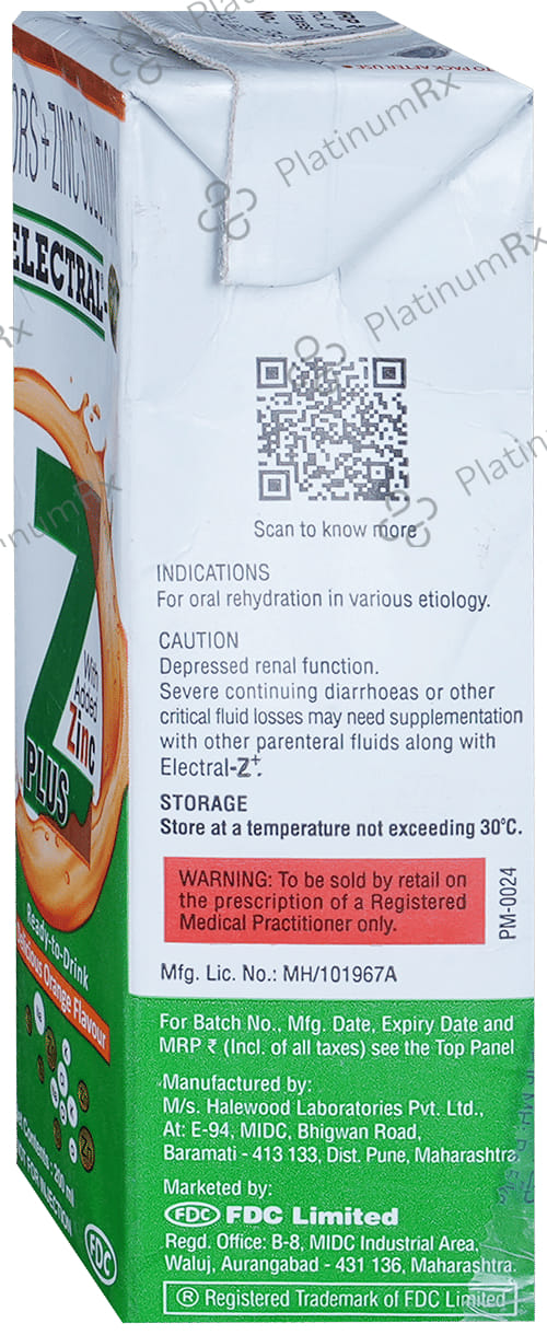 Electral Z+ Ors + Zinc Flavour Delicious Orange Liquid 200ml