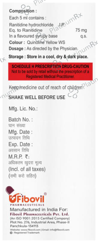Ranirace 75mg Syrup Pineapple Flavour 100ml