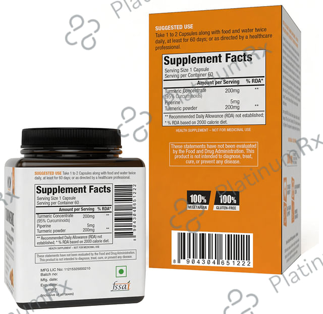 WOW Life Science Turmeric 200mg Vegetarian Capsules