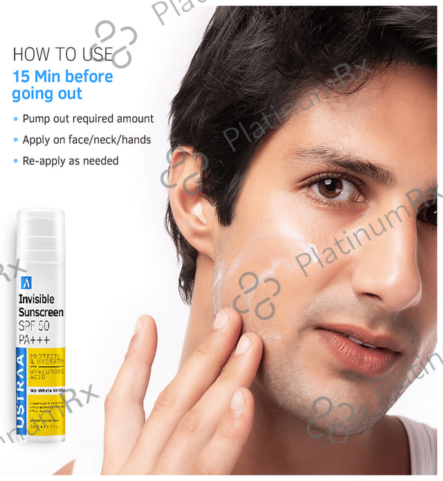 Ustraa Invisible Sunscreen with Hyaluronic Acid SPF 50 PA+++ Lotion 50gm