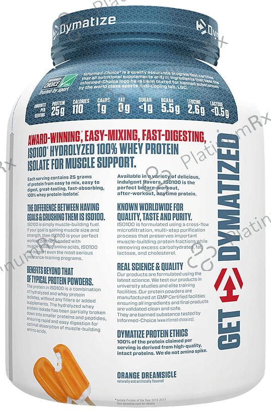 Dymatize Nutrition ISO 100 Hydrolyzed 100% Whey Protein Isloate Powder Orange Dreamsicle