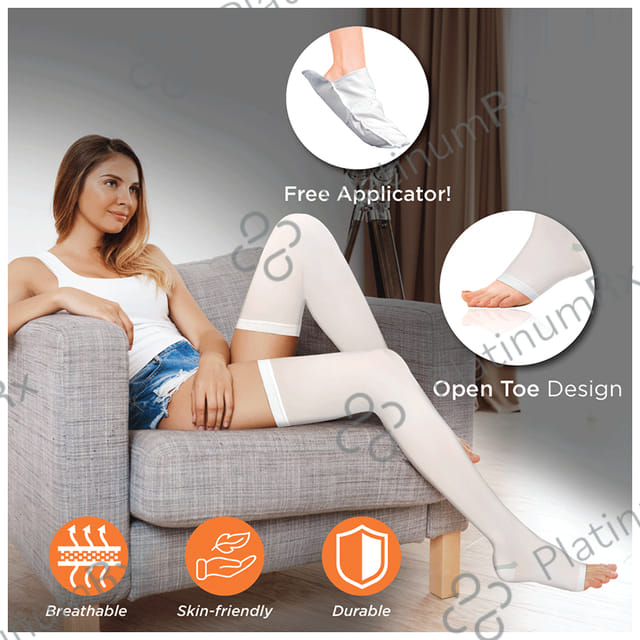 Vissco Anti-Embolism Stockings -Thigh Length-Open Toe to Improve Blood Circulation Small White