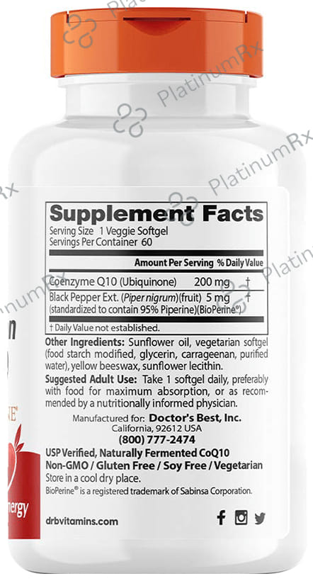 Doctor's Best High Absorption CoQ10 with Bioperine 200mg - Veggie Softgels for Energy & Heart Health