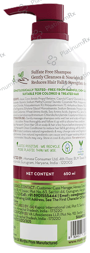 Mamaearth Onion Shampoo for Healthy Hair SLS & Paraben Free 650ml