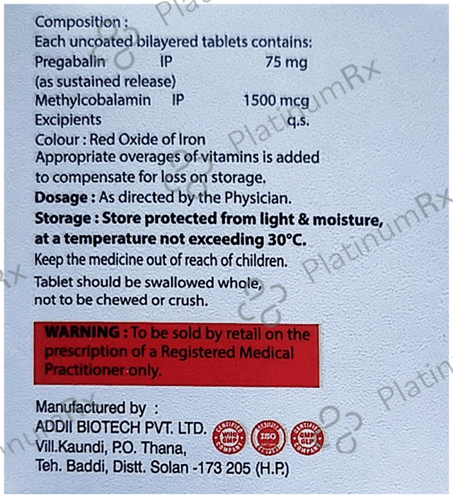 Pregavel Gold 75mg/1500mcg Tablet SR 10s