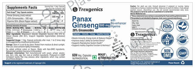 Trexgenics Panax Ginseng Veg Capsule