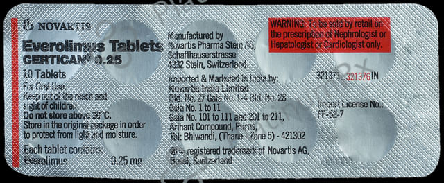 Certican 0.25mg Tablet 10s
