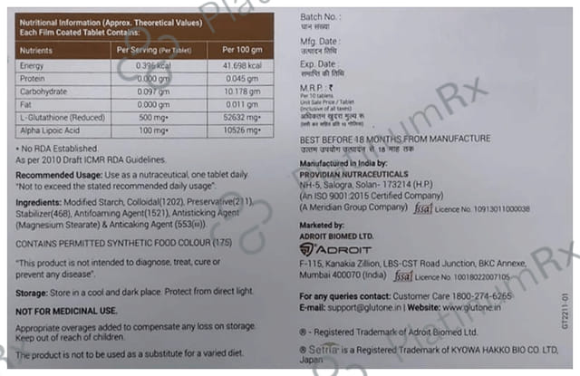 Glutone 100/500mg Tablet 10s