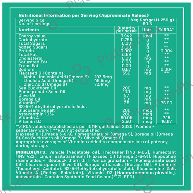 Jubilant Nutrihance Multi Omega 3-5-6-7-9 - Vegetarian Softgel for Heart, Renal & Nerve Health 60 Soft Gelatin Capsule