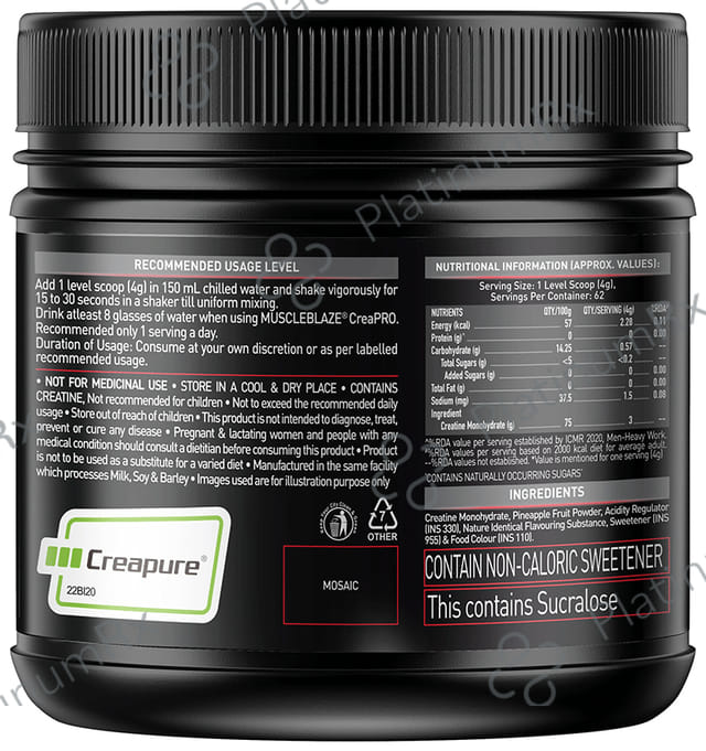 MuscleBlaze Creapro Creatine - With Creapure for Lean Muscles, Energy & Strength - Tangy Orange