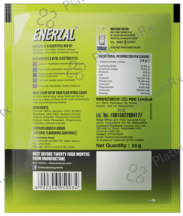 Enerzal Energy & Electrolyte Drink Flavour Powder Lime 50gm