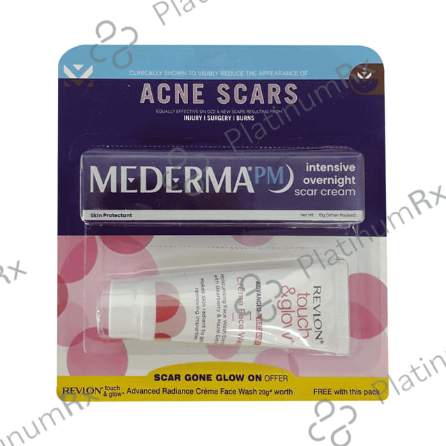 Mederma PM Intensive Overnight Scar Cream 10gm with Touch Glow Advance Radiance Cream Face Wash 20gm Free