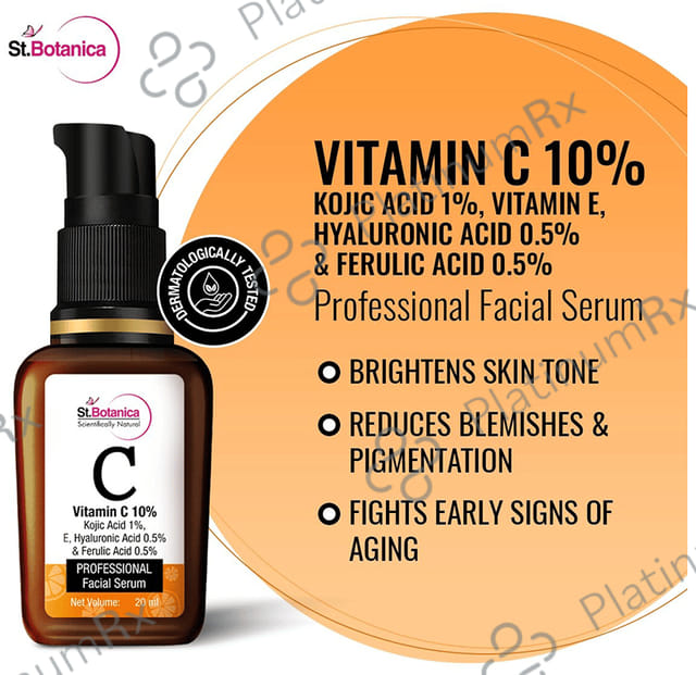 St.Botanica Vitamin C 10% + Kojic Acid 1% + E, Hyaluronic Acid 0.5% & Ferulic Acid 0.5% Professional Facial Serum