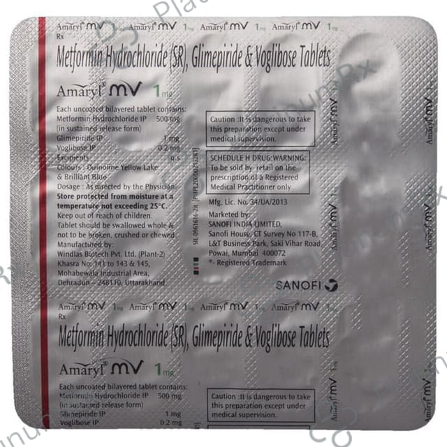 Amaryl MV 1/500/0.2mg Tablet SR 15s