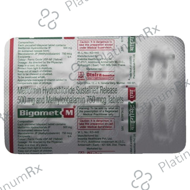 Bigomet M 500mg/750mcg Tablet SR 10s