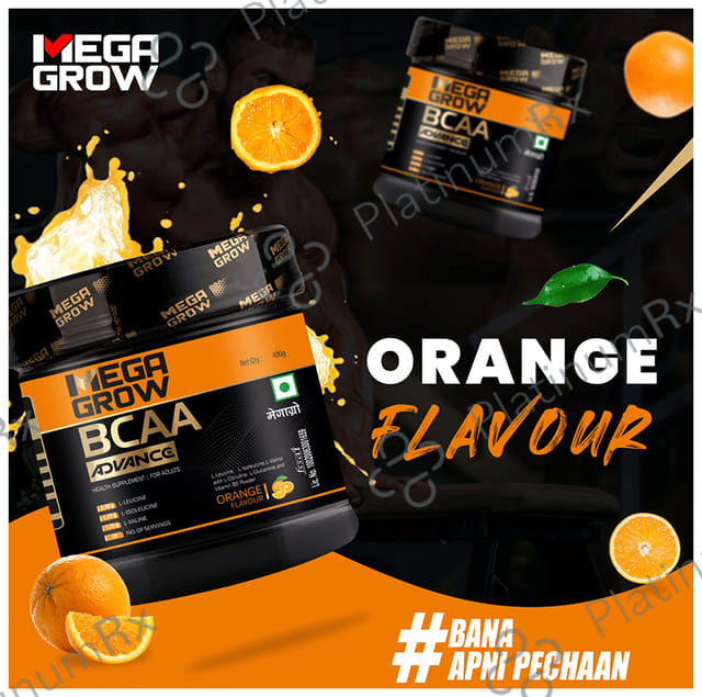 Megagrow BCAA Advance Supplement Powder for Fast Recovery & Muscle Growth Orange