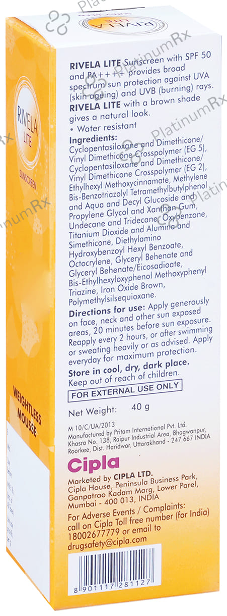 Rivela Lite Sunscreen Bronze SPF 50+ Cream 40gm