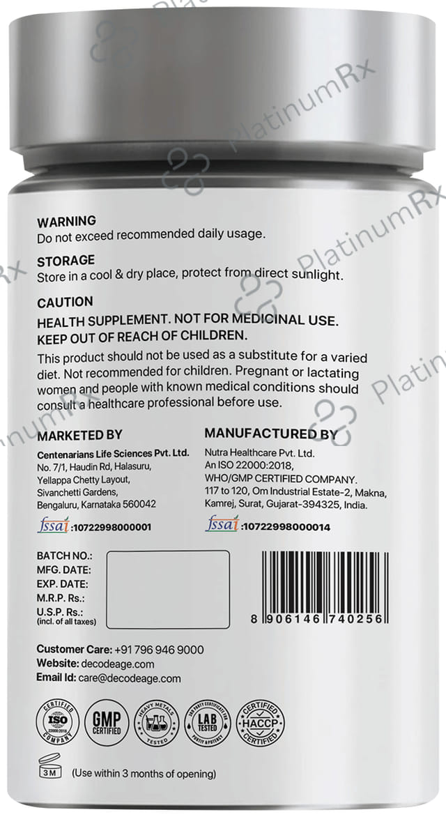 Decode Age Pure Trans Resveratrol 250mg helps in Slow down Ageing and Improve Metabolism