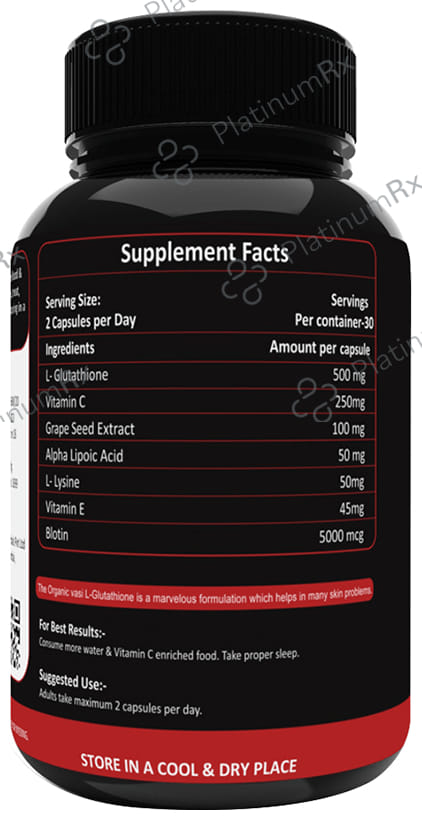Organic Vasi L-Glutathione 1000mg Capsule
