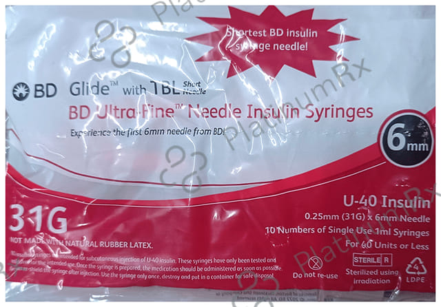 BD Glide with TBL Ultra Fine Needle Insulin Syringes U40 (31g x 6mm) 10s