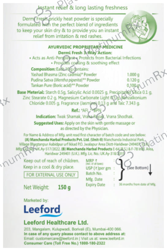 Dermifresh Prickly Heat Powder Fresh Jasmine