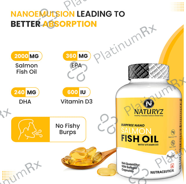 Naturyz Burpfree Nano Salmon Fish Oil with Vitamin D3 Softgel Capsule 50 capsules