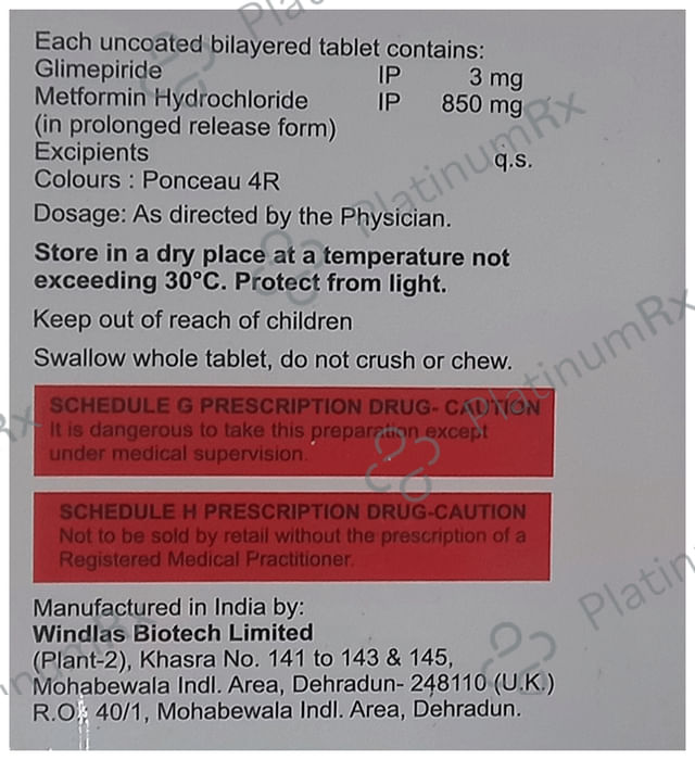 Glimisave M3 850mg Tablet PR 15s