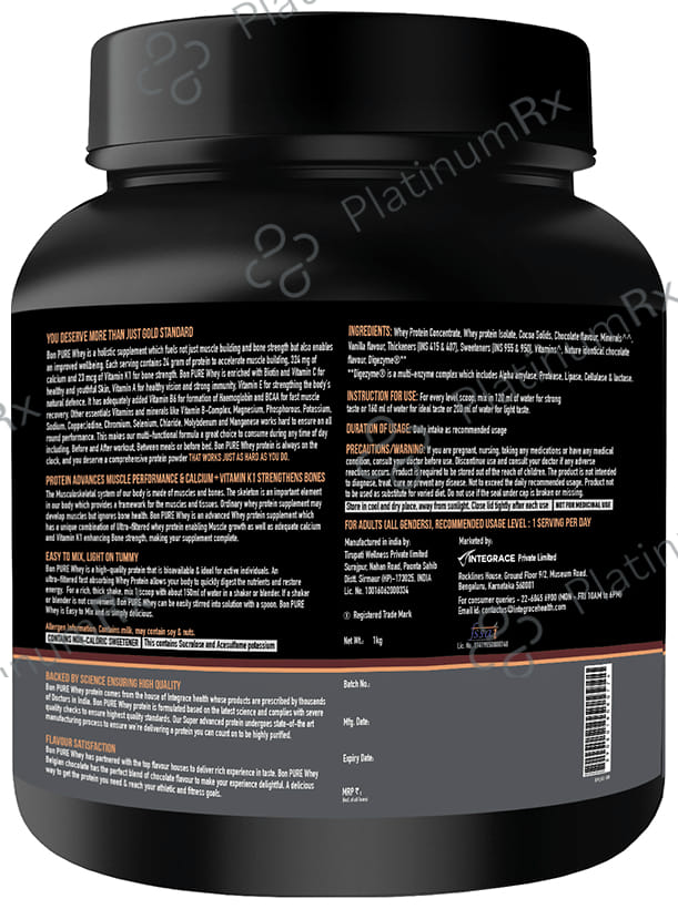 Bon Pure Whey Protein The Holistic Whey Protein Belgian Chocolate Powder 1kg