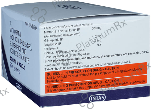 Zoryl MV 2/500/0.3mg Tablet SR 10s