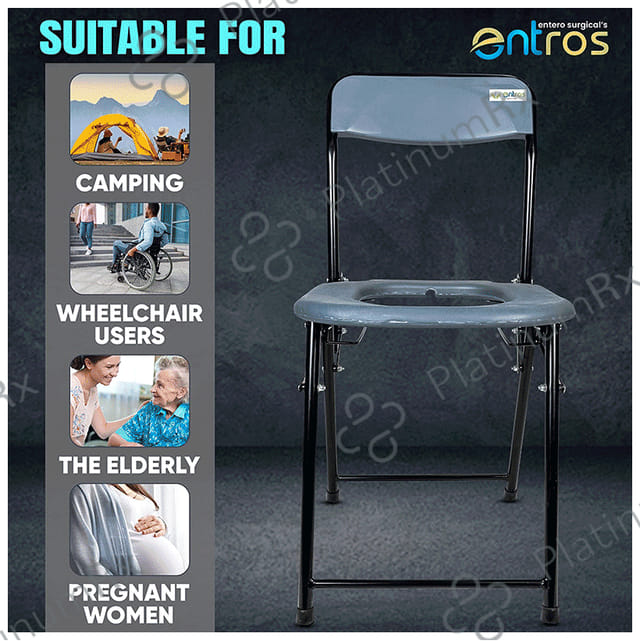 Entros ?OC-C779A MS Powder Coated Foldable Oval Commode Chair with Pot Bucket