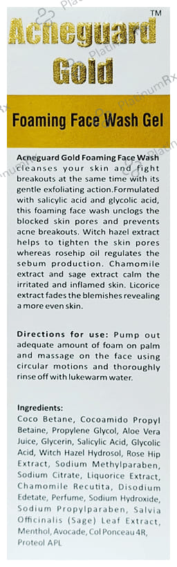 PIL Acneguard Gold Foaming Face Wash Gel - Clears Acne, Pimples & Clogged Pores - 100% Natural Ingredients