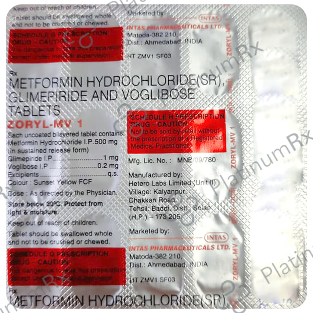 Zoryl MV 1/500/0.2mg Tablet SR 15s