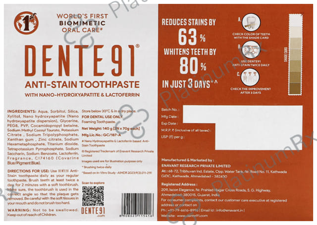 Dente 91 Anti Stain Expert Cool Mint 70gm Toothpaste 2s