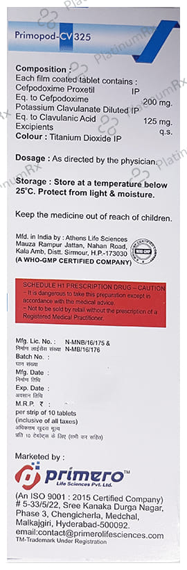 Primopod CV 325mg Tablet 10s