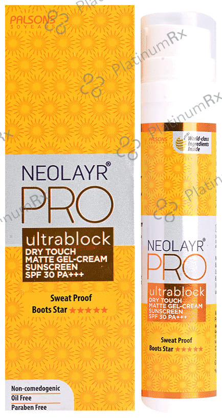 Neolayr Ultrablock Dry Touch Matte Gel Sunscreen SPF 30 PA++++ Cream 50gm