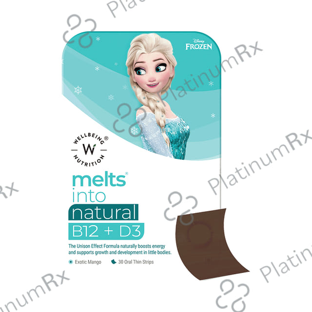Wellbeing Nutrition Disney Frozen Melts into Natural B12 + D3 Oral Thin Strip For Energy, Growth & Development - Flavour Exotic Mango