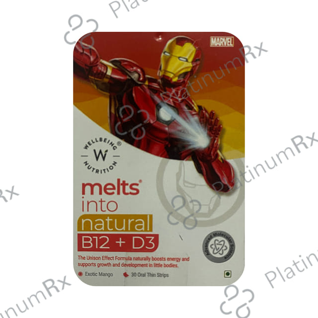Wellbeing Nutrition Marvel Melts into Natural B12 + D3 Oral Thin Strip For Energy, Growth & Development - Flavour Exotic Mango
