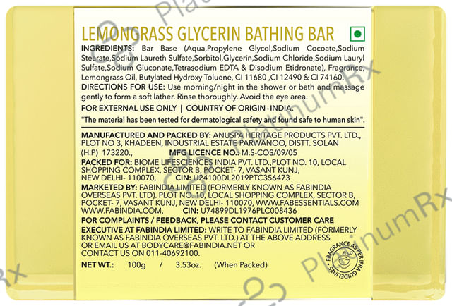 Fabessentials Lemongrass Glycerin Bathing Bar