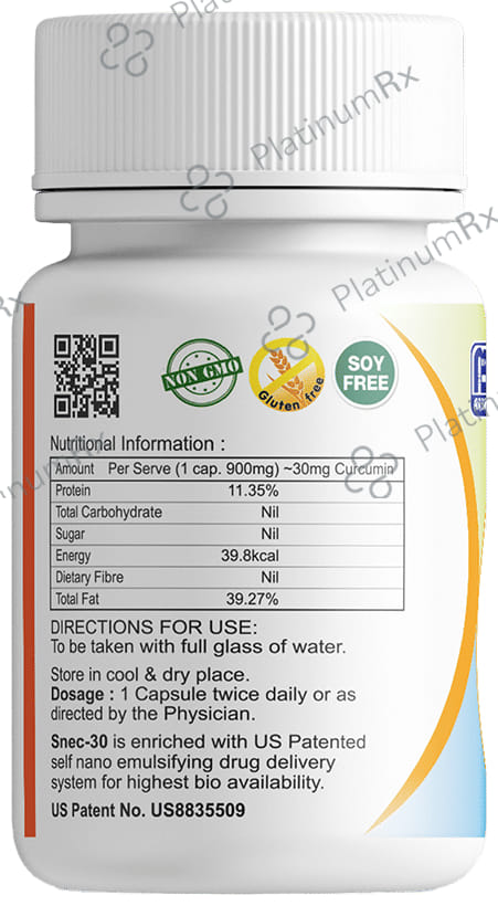 Snec 30 Liquid Turmeric Curcumin Capsule US Patent - Supports Joint, Heart & Brain Health 120 capsules