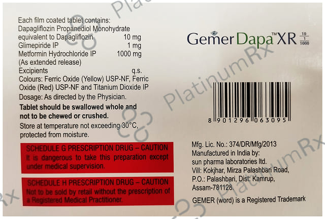Gemer Dapa XR 10/1/1000mg Tablet 7s