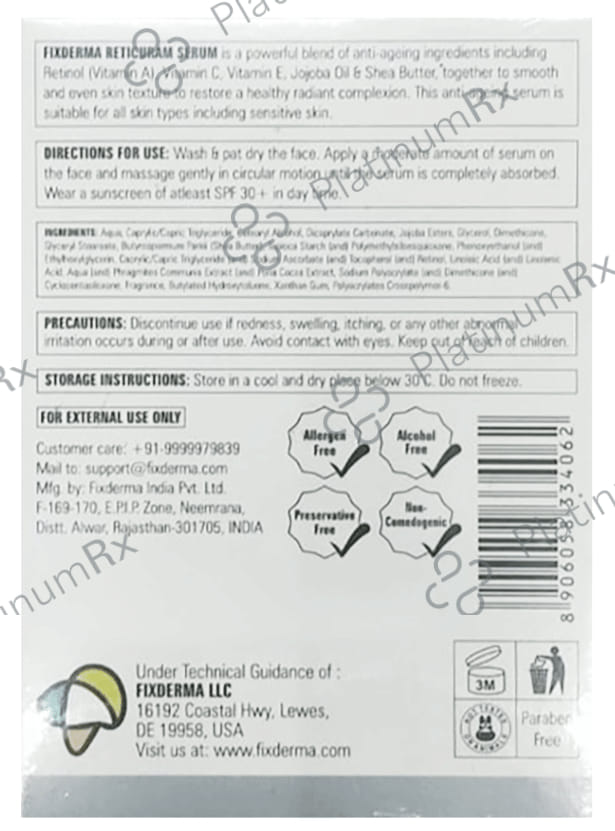 Fixderma Reticuram Retinol Serum - Reduces Fine Lines & Wrinkles