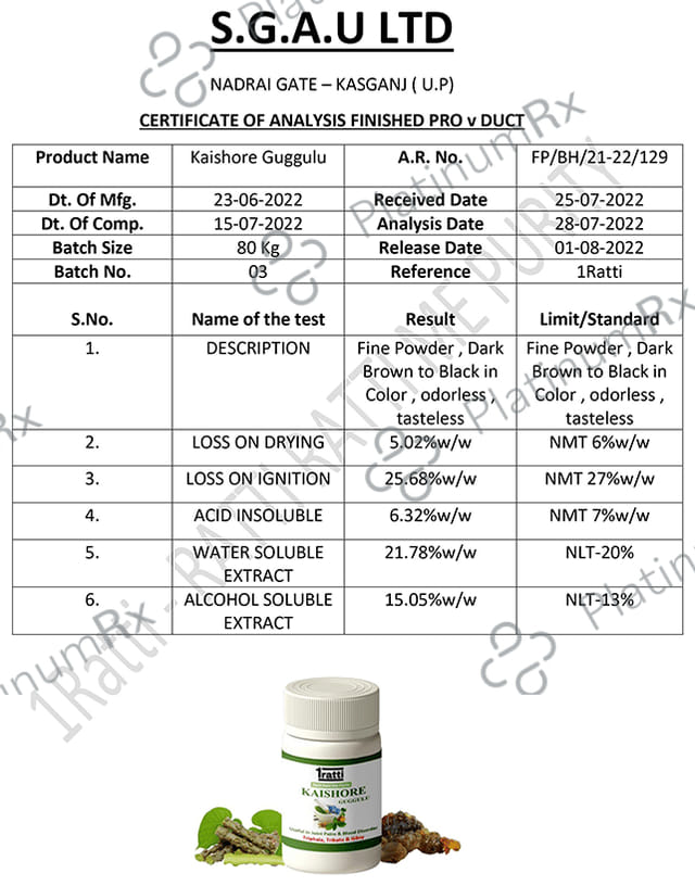 1ratti Kaishore Guggulu Tablet 60 tablets
