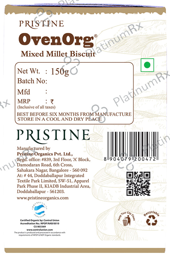 Pristine OvenOrg Organic Millet Diet Biscuit