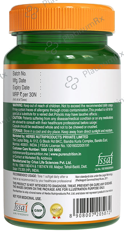 Pure Nutrition Omega 3-5-6-7-9 with Seabuckthorn & Flaxseed Oil - Veg Softgels for Heart & Brain Health
