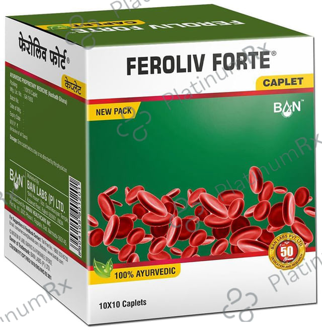 Feroliv Forte - Iron Supplement with Liver Tonic - Useful in Iron deficiency Anemia - Caplet 10 caplets
