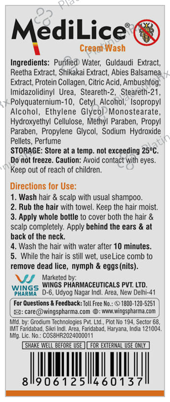 Medilice 1% Anti Lice Wash Cream 30gm