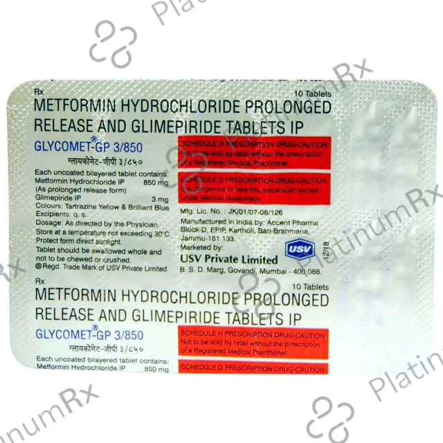 Glycomet GP 3/850mg Tablet 10s
